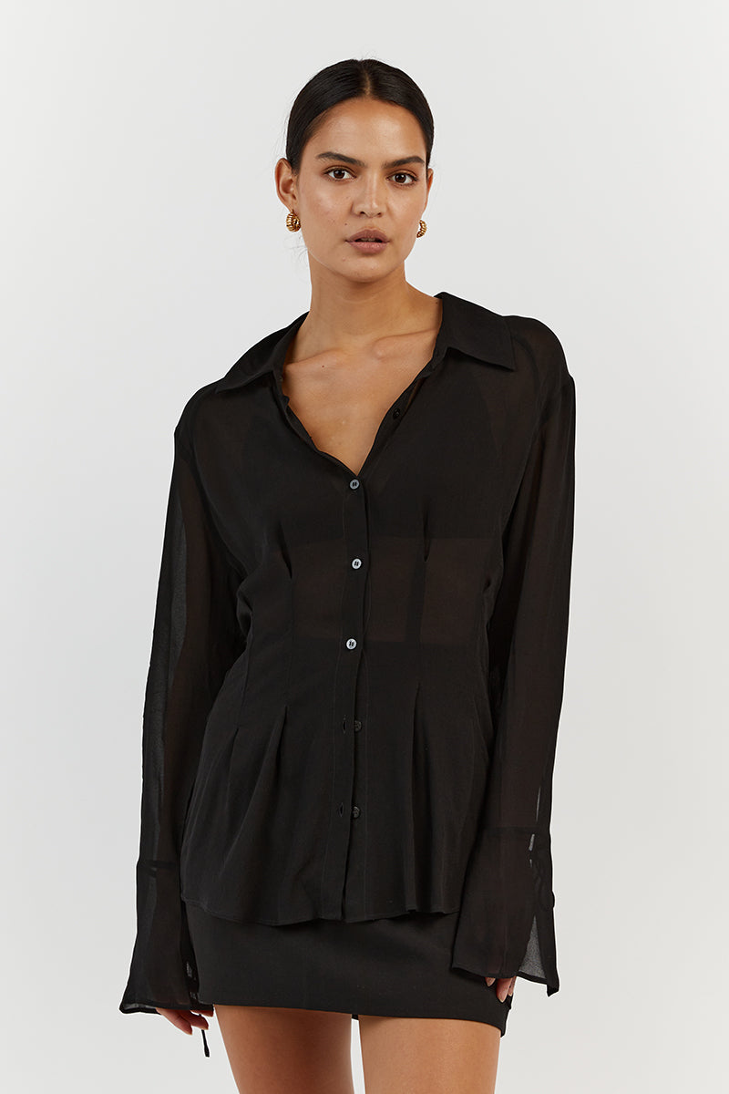 BOWIE BLACK SHEER VISCOSE SHIRT Clothing DISSH Boutiques 