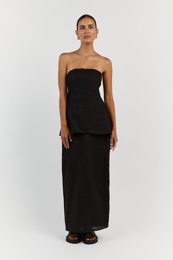 LARA BLACK LINEN STRAPLESS TOP | Dissh