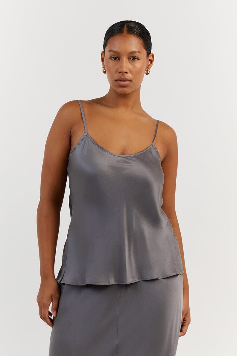 Grey silk camisole best sale top