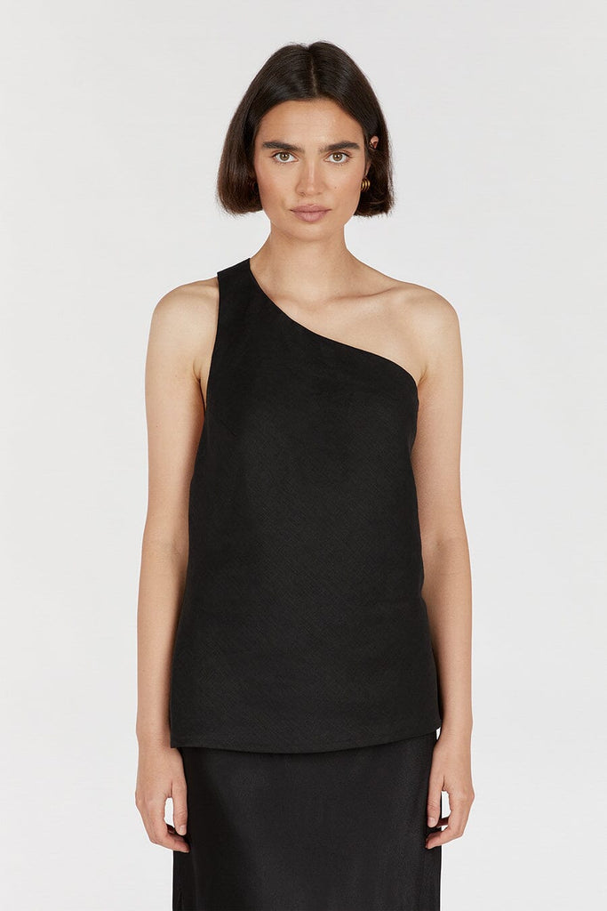 ADDISON BLACK LINEN AYSM TOP | Dissh