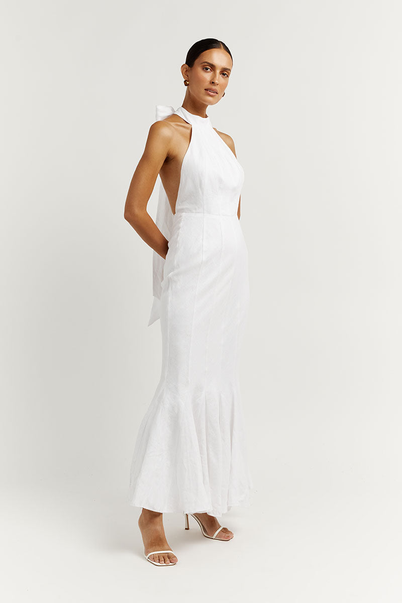 AISLE WHITE LINEN HIGH NECK DRESS Clothing DISSH Boutiques 