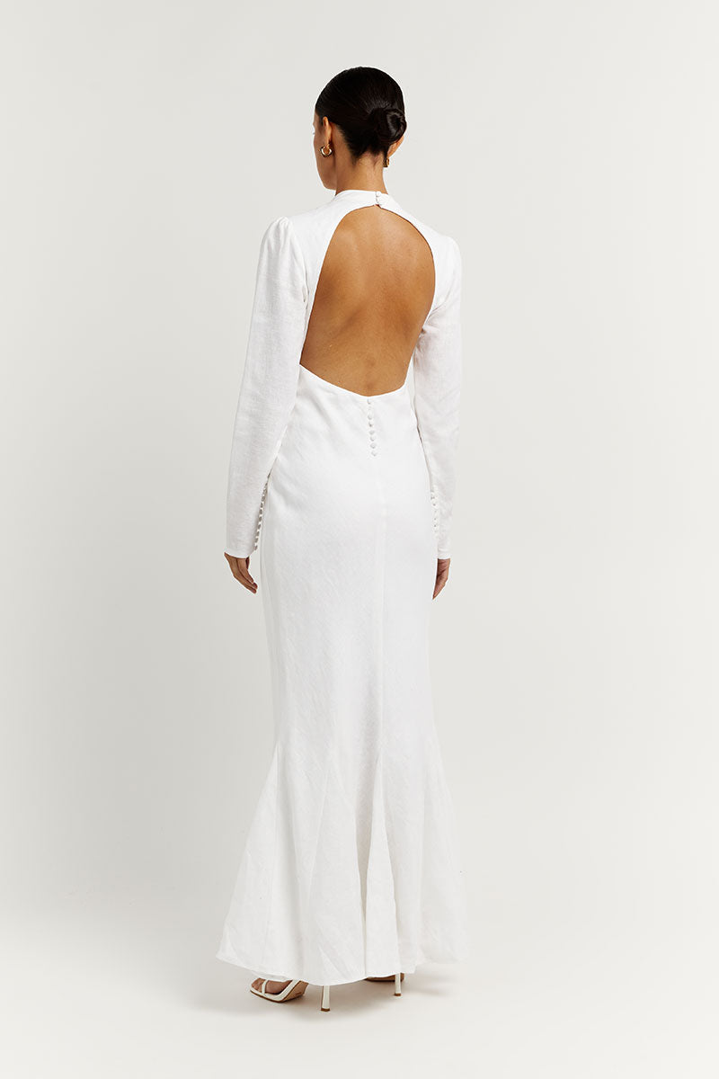 AISLE WHITE LINEN SLEEVE MIDI DRESS Clothing DISSH Boutiques 