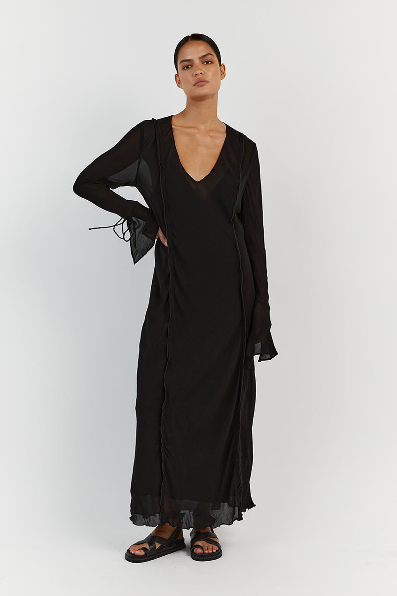 Tie Side, Slash Detail Black Sheer Dress | The Corset Shop