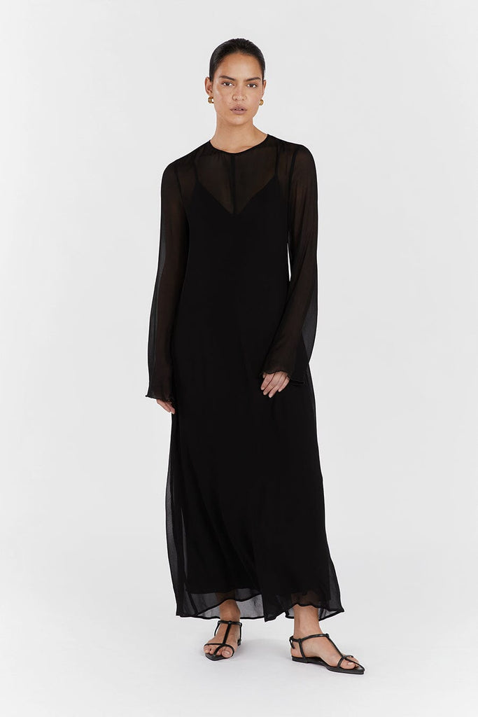 MARI BLACK LONG SLEEVED DRESS | Dissh