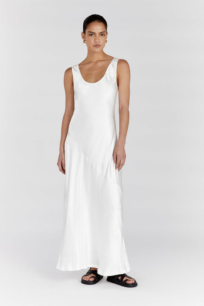 LEA WHITE SATIN SCOOP MAXI DRESS | Dissh