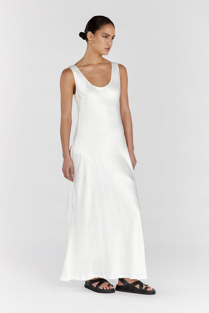 LEA WHITE SATIN SCOOP MAXI DRESS | Dissh