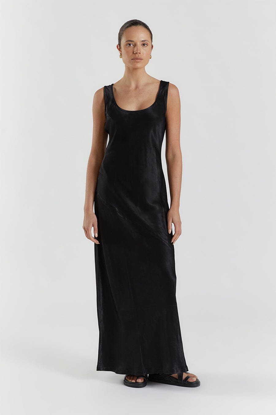 Black satin cheap maxi