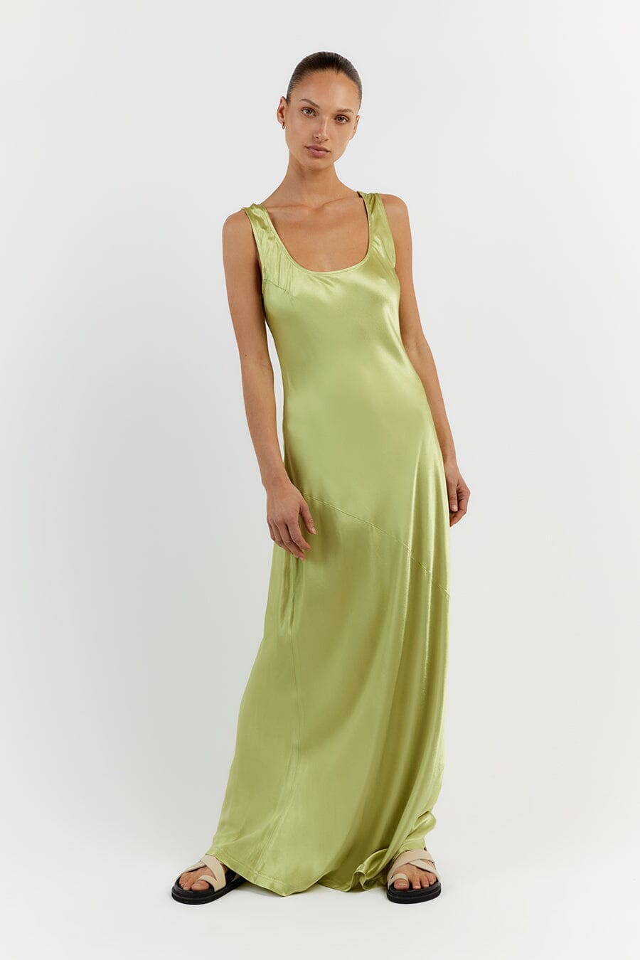 Green silk sale maxi dress