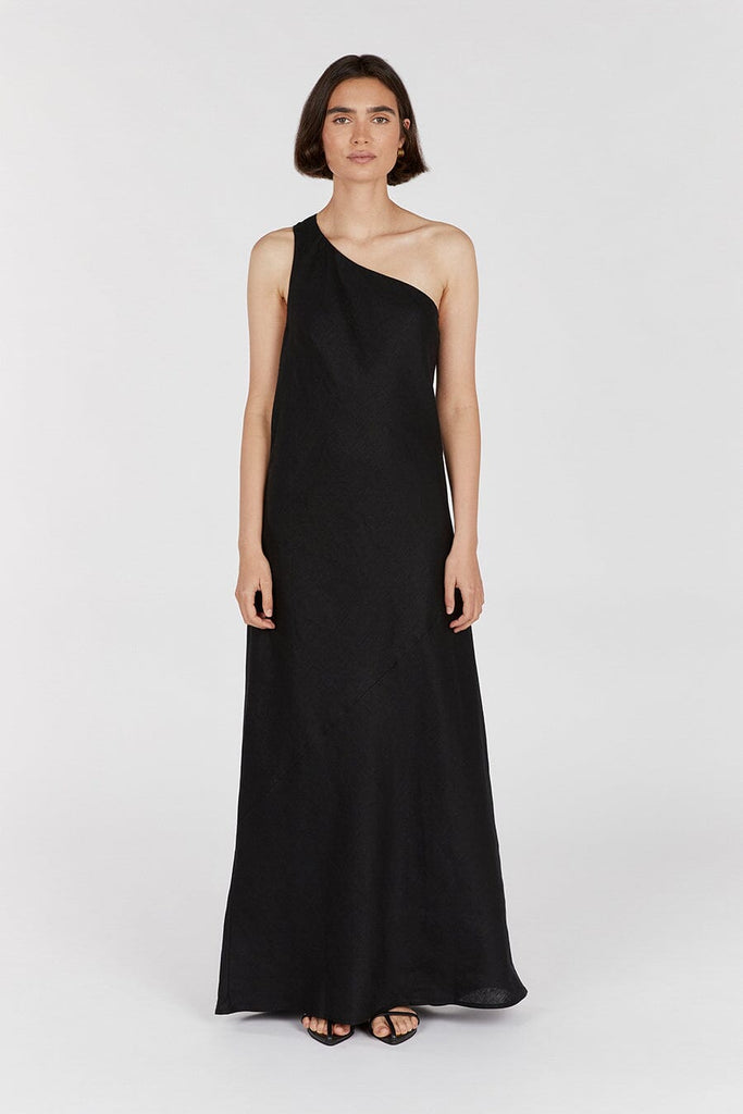 ADDISON BLACK LINEN AYSM MAXI DRESS | Dissh