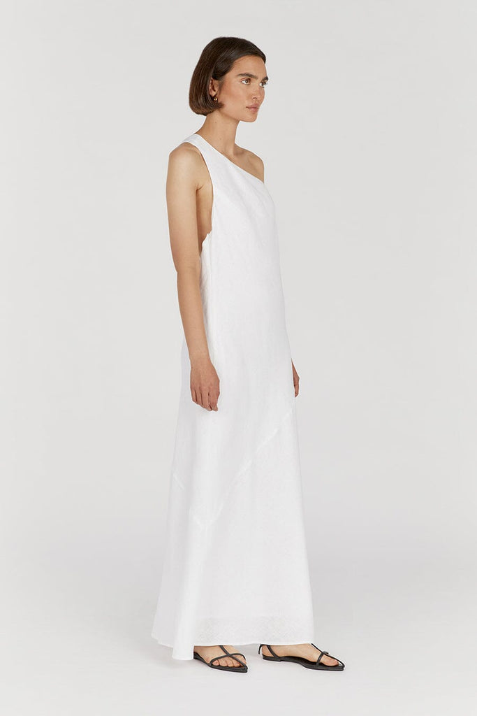 ADDISON WHITE LINEN AYSM MAXI DRESS | Dissh