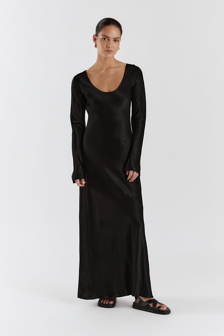 Satin maxi dress hot sale with sleeves