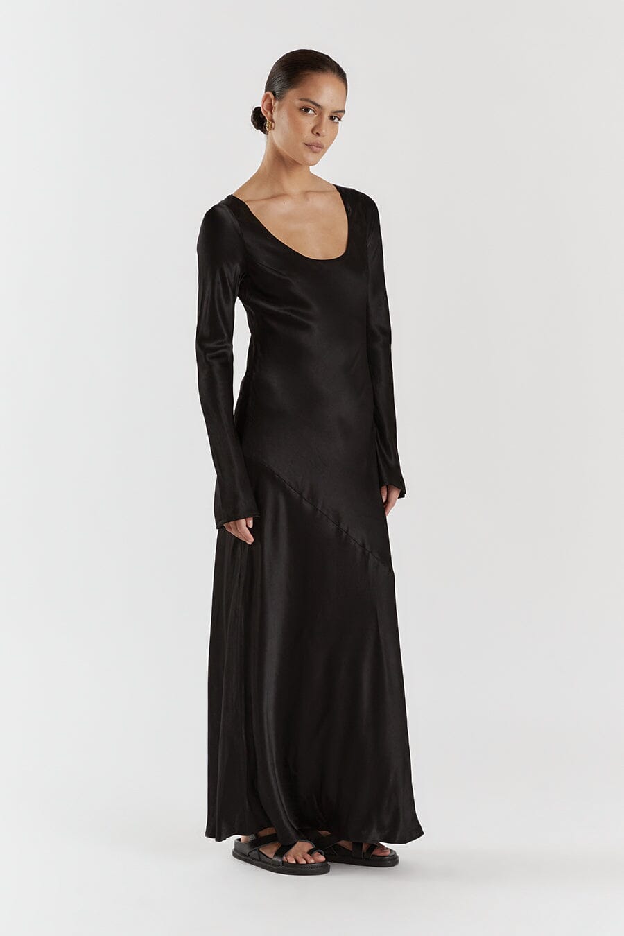 Long sleeve clearance satin maxi dress