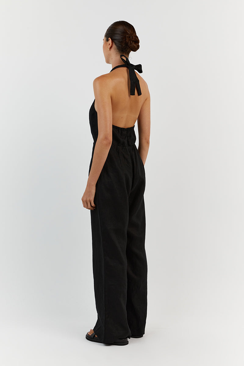 LOGAN BLACK LINEN JUMPSUIT Dissh