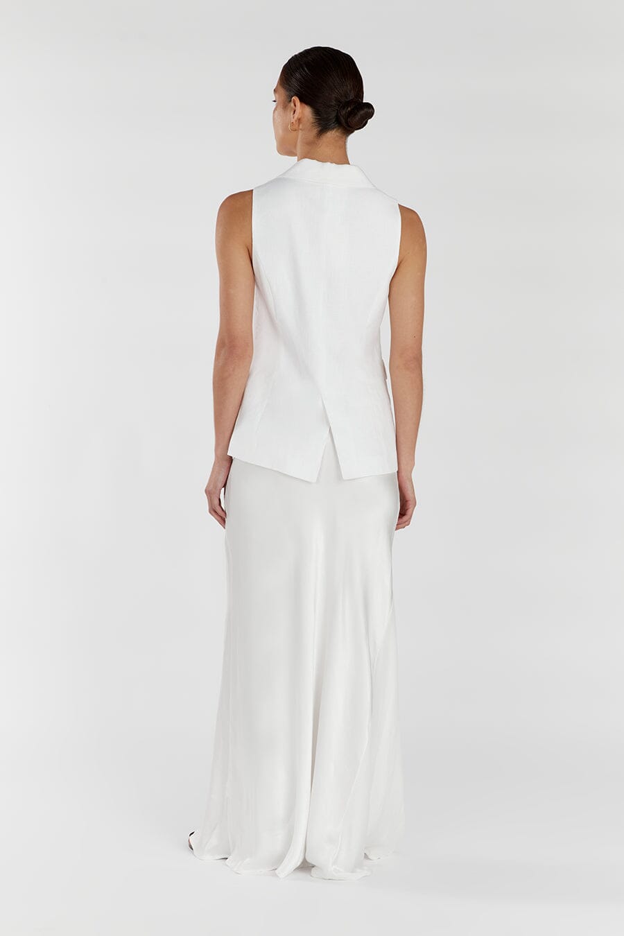 KRISTIN WHITE LINEN LONGLINE VEST Clothing DISSH Boutiques 