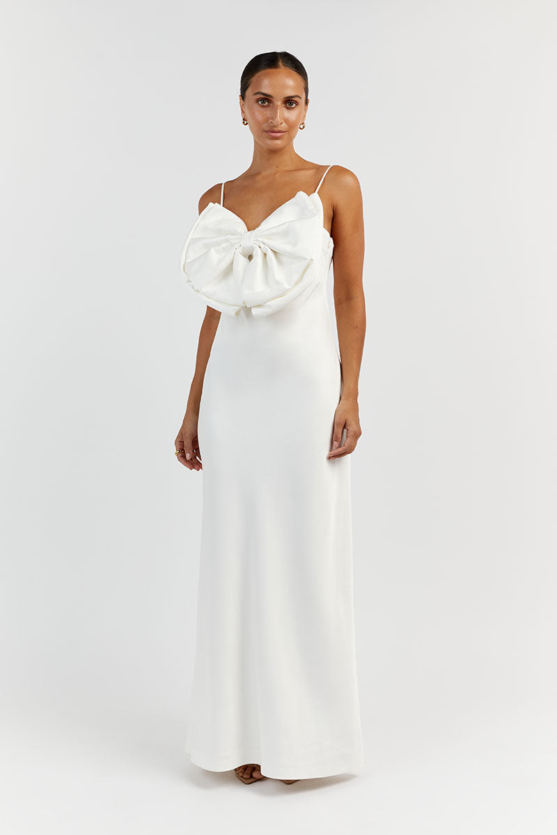 AISLE WHITE FRONT BOW MIDI DRESS Dissh