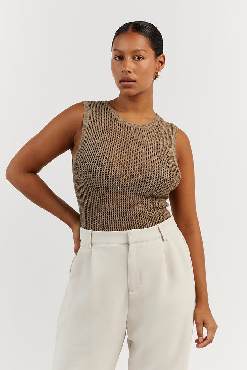 OPHELIA MOSS CROCHET TANK Clothing DISSH Boutiques 
