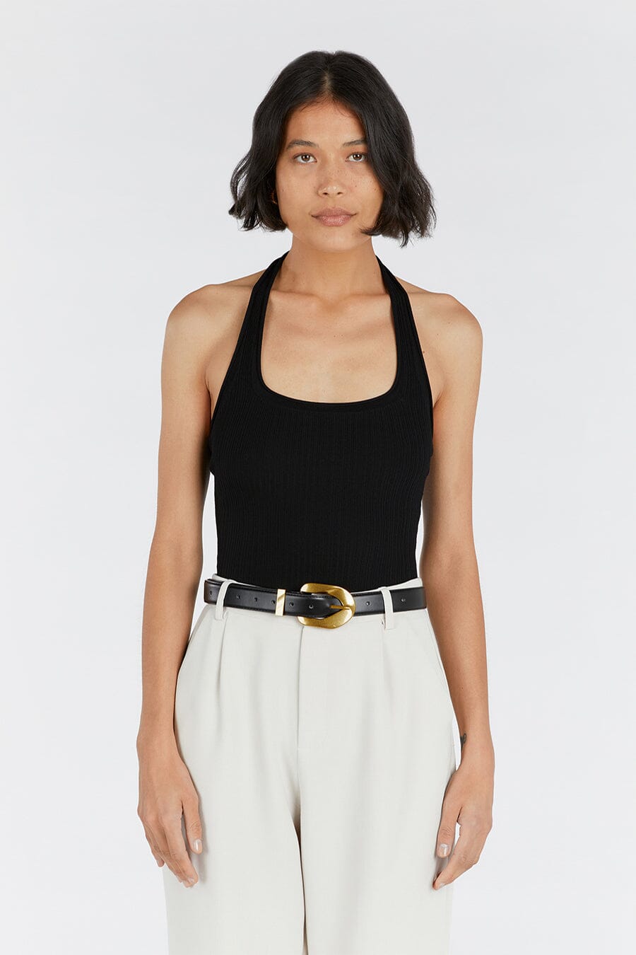 HALTER NECK KNIT トップス　ブラック Reiss Knitted Panelled Halter Neck Top in Black - REISS
