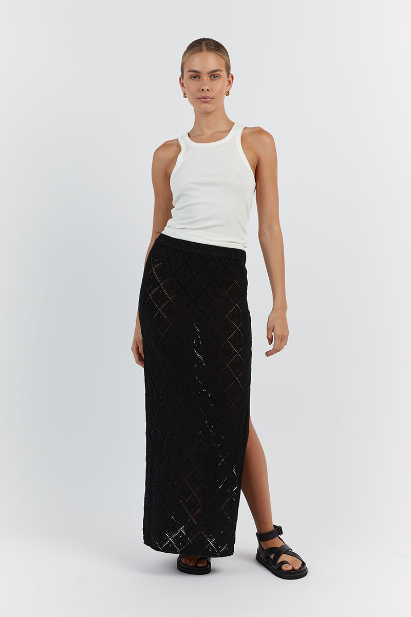 SORRENTO BLACK CROCHET MIDI SKIRT Clothing DISSH Boutiques 