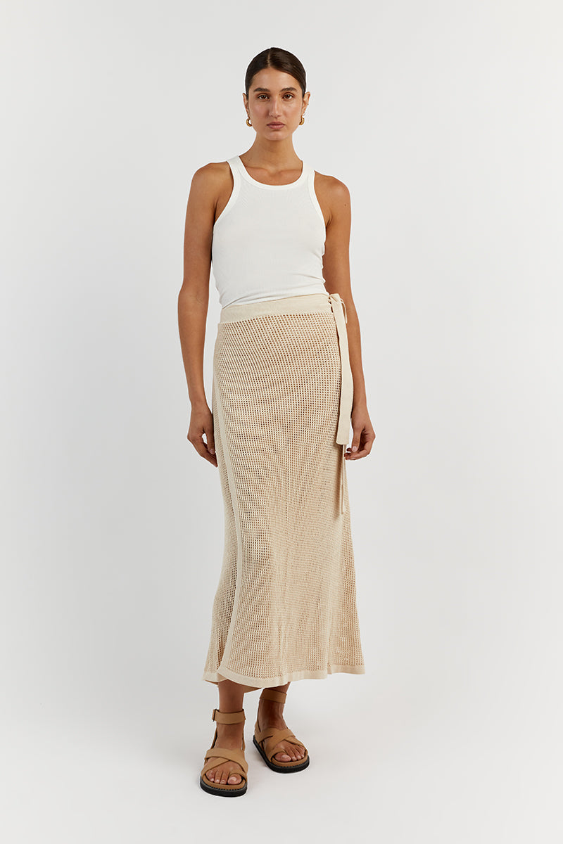 OPHELIA NATURAL CROCHET WRAP SKIRT Clothing DISSH Boutiques XS NATURAL 