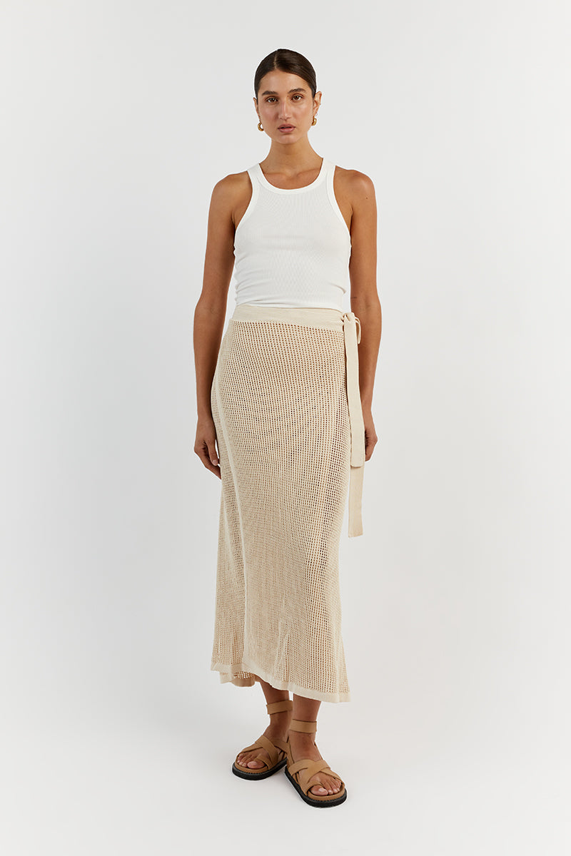 OPHELIA NATURAL CROCHET WRAP SKIRT Clothing DISSH Boutiques 