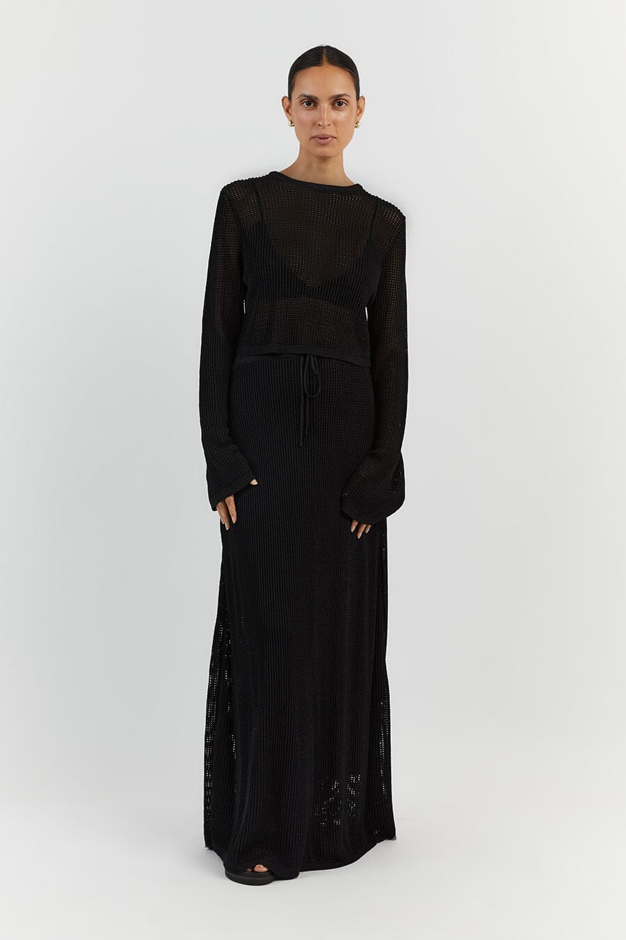 OPHELIA BLACK CROCHET MIDI SKIRT Clothing DISSH Boutiques 