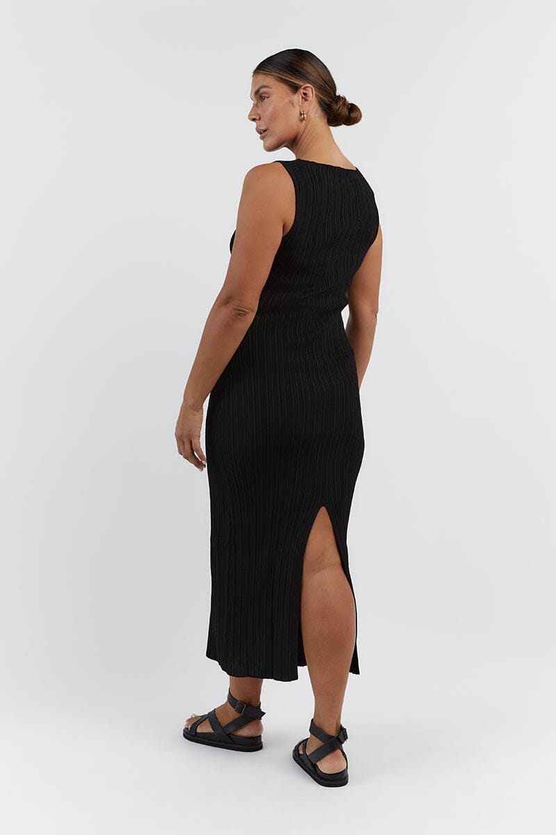 Black knit 2025 midi dress