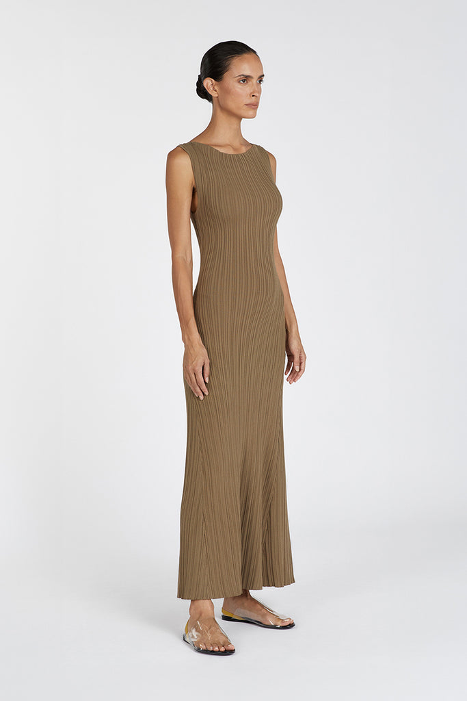 IVY KHAKI S/LESS MIDI DRESS | Dissh