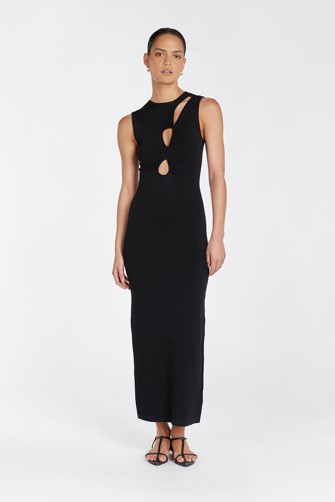 MONIQUE BLACK KNIT MIDI DRESS | Dissh