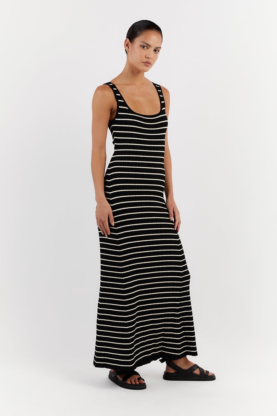 Black and white striped 2025 midi dress